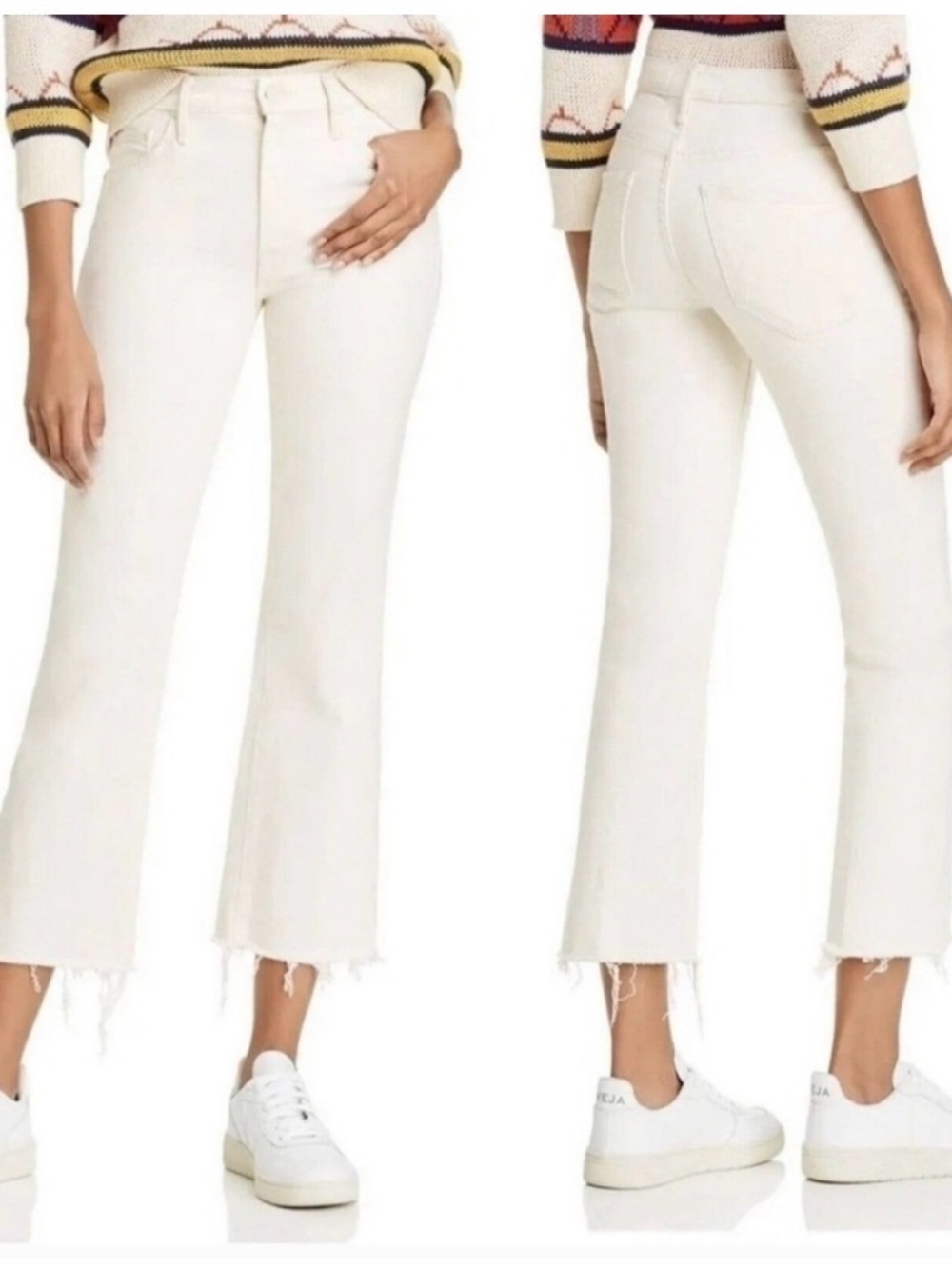 Mother Insider Ankle Fray Jeans 28 Act Natural Cream Raw Hem Crop